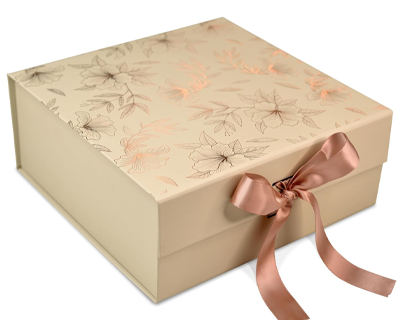 MEDIUM Gift Box for Packaging 26 x 26 x 10 cm, Decorative Gift Packing Box with Floral Foil Design