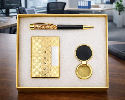 Corporate Gift Set for Men & Women | Metal Pen,Keychain & Credit Card Holder Combo | Premium Office Table Gift Hamper | Birthday Anniversary Gift for Husband, Boss, Employees