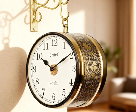 Metal Analog Double Sided Vintage Station Wall Clock with Brass in dial