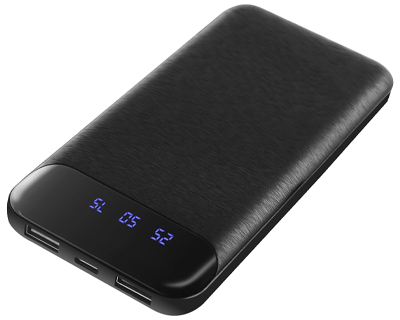 10000 mAh, 12W, Dual USB Output, Type C & Micro USB Input, Built in Protections, Percentage LED Display, Included USB