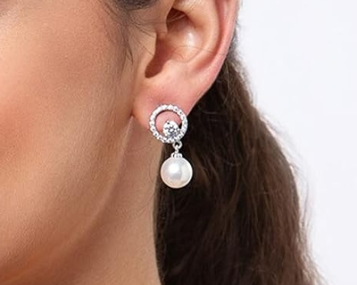 Sterling Silver Swiss Zirconia Pearl Earrings | Gift for Women and Girls