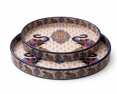 Round Wooden Serving Tray Set of 2