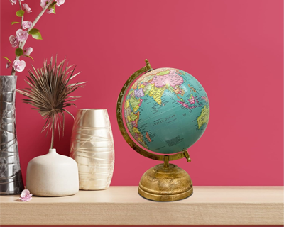 8 Inch Antique World Globe with Wooden Base for Gifting/Kids & Student Learning/Decoration Showpiece