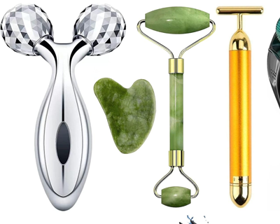 8 Pcs Facial Massager Kit for Face Care | Jade Roller, Gua Sha, Ice Roller, 3D Face Massager, Gold T Bar, Derma Roller, Silicone Scalp Brush, 10 Nose Strips | Skin Tightening Glow Kit | Women Men