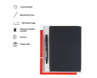 Personalized Name & Charm Leather Diary and Pen Gift Set (Black) Customized Corporate Gifts for Staff Employees Men|Diary for Men Boys|Gifts For Mens|Christmas Gifts Men Women|Secret Santa Gifts
