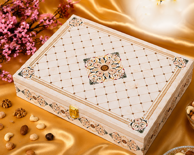 White Flower Giftbox,filled Almonds, Cashew, Pistachio, Walnuts