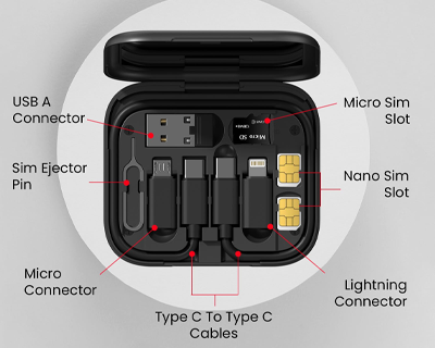 Portronics Snapcase 60W Multifunctional Fast Charging Data Cable Kit, Conversion Set USB A & Type C to Male Micro