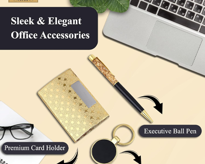 Corporate Gift Set for Men & Women | Metal Pen,Keychain & Credit Card Holder Combo | Premium Office Table Gift Hamper | Birthday Anniversary Gift for Husband, Boss, Employees