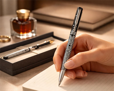 Gift Set | Vector Special Edition Chrome Trim Roller Ball Pen with Parker Keychain | Ideal for Gifting | Elegant Gift for Any Occasion