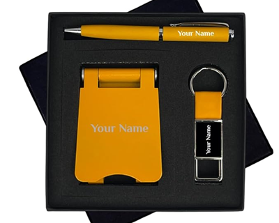 Giftana 3 in 1 Personalized Pen with Keychain and Mobile Stand with Name, Customized Gifts for Men and Women, Personalized Gift for Doctors, New Year Corporate Gift Set for Employee