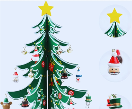 Wooden Christmas Tree Ornaments with Handing Figurines for Holiday Christmas Party Tabletop Decoration