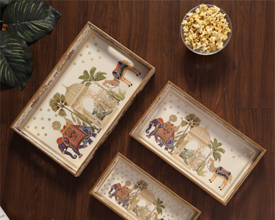 Wooden Serving Tray with Gold Engraving