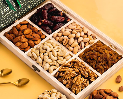 HyperFoods® Eid Mubarak Gift Box Wooden Gifting Box Pack of 6 DryFruits Box Dry Fruits Gift Ramzan Gift Hampers DryFruit