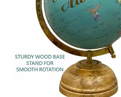 8 Inch Antique World Globe with Wooden Base for Gifting/Kids & Student Learning/Decoration Showpiece