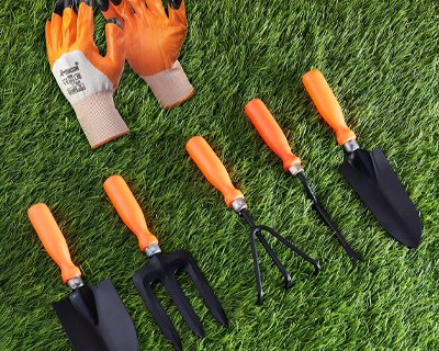 Solimo 8-Piece Gardening Tool Kit | Cultivator, Fork, Trowels, Weeder, Garden Gloves, Pruner Cutter, and Scissor