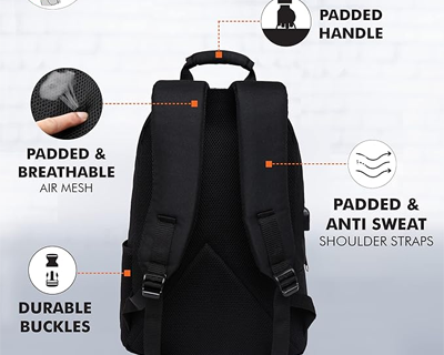 Lock Backpack Bag with 15.6 Inch Laptop Compartment, USB Charging Port & Organizer Pocket for Men Women Boys Girls