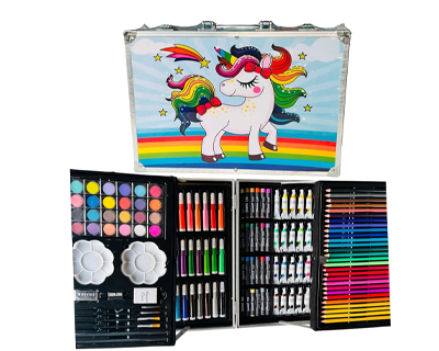 Art Set for Kids, 145 Pieces Drawing Kit with Colour Pencils, Oil Pastels, Paint Brushes, Unicorn Theme Art Set