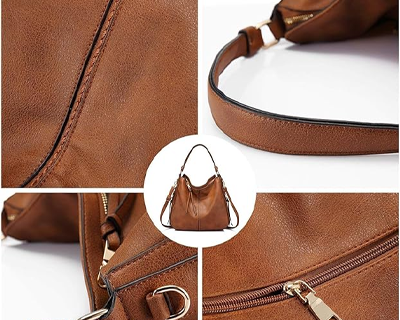 Brown Hobo Shoulder Handbag for Women in Faux Leather 39 x 33 x 13 cm