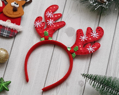 Red Christmas Headband Glitter Reindeer Antlers Design Hair Band | Deer Horn Hairband for Party Birthday | Xmas Gift for Children Girls | Christmas Decorations Items