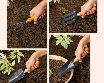 Solimo 8-Piece Gardening Tool Kit | Cultivator, Fork, Trowels, Weeder, Garden Gloves, Pruner Cutter, and Scissor