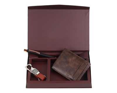 Pen & Keychain Gift Set for Men | Luxury Leather Slim Wallet with Executive Pen & Stylish Key Holder