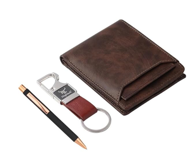 Pen & Keychain Gift Set for Men | Luxury Leather Slim Wallet with Executive Pen & Stylish Key Holder