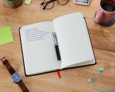 Journal/Notebook/Diary With Ribbon Bookmark & Metal Roller Ballpen
