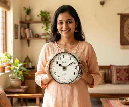 Metal Analog Double Sided Vintage Station Wall Clock with Brass in dial