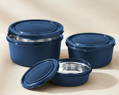 Unify 3 Pieces Stainless Steel Lunch Box | Microwave Safe Leak-Proof Food Storage Containers with Lids for Office, School, Kitchen