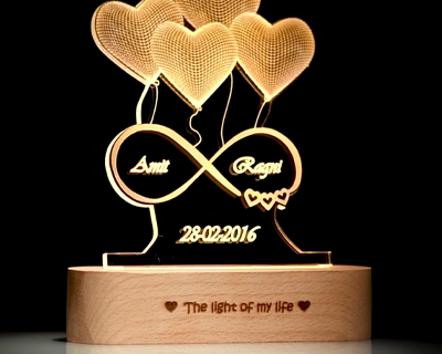 anniversary Gift for Wife - 3D Illusion Heart Lamp