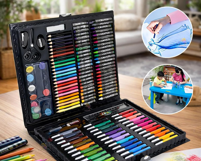 150 Pieces Colour Set Kit for Kids, Complete Stationery Items and Colour Pencil Set in Portable Case