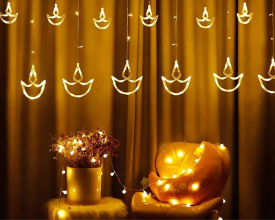LED 10 Diya Curtain String Light with 8 Modes Plug Sourced Serial Decorative Lamps