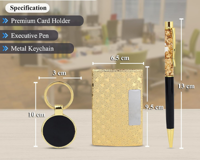 Corporate Gift Set for Men & Women | Metal Pen,Keychain & Credit Card Holder Combo | Premium Office Table Gift Hamper | Birthday Anniversary Gift for Husband, Boss, Employees