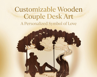 Customizable Wooden Couple Desk Art Showpiece | Personalized Romantic Couple Under Tree Figurine | Anniversary & Special Occasion Wedding Gift