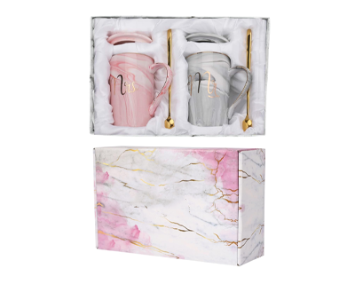 Coffee Mug, Wedding Present for Couples, Marriage Presents for Wedding, Couple Present, Mr & Mrs Set of 2 Coffee Mugs, Lids, Golden Spoon & Beautiful Gift Box