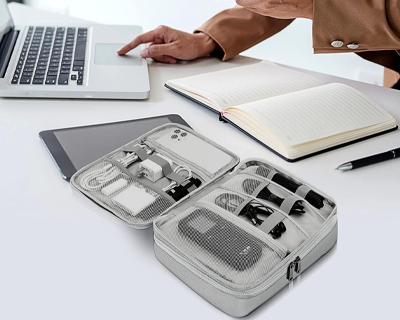 Elfora Double Layer Gadget Organizer Bag | Travel Case for Cables, Charger, Power Bank, Hard Disk & Electronics Accessories
