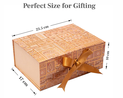 Boxotica Golden Floral Small Gift Box – Foldable Rigid Hamper with Ribbon & Greeting Card