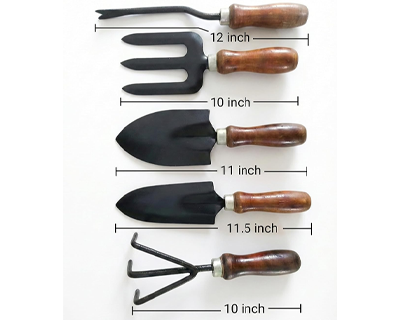 Garden Tool Combo Set (6 Pieces) | Wooden Handle Hand Tools with Rustic Black Blades