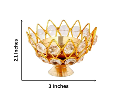 Diwali Diya Crystal Round Akhand Diya for Puja Brass Small Kamal Deep Jyoti Oil Lamp for Home Temple Pooja Decor Gifts Pack of 4