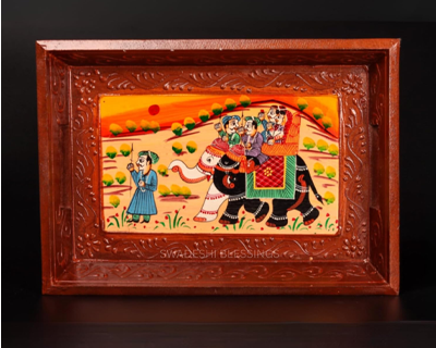 Swadeshi Blessings Wooden Serving Tray Set- Handcrafted & Hand-Painted for Kitchen
