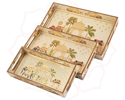 Wooden Serving Tray with Gold Engraving