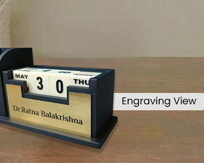 2 in 1 Personalized Desk Table Organizer with Pen Gift Set for Doctors, Customized Pen Stand Table Clock & Calendar, Customised New Year Corporate Gift Set for Employee (Black,Gold)