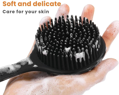 Soft Silicone Bath Brush Set | Long Handle Back Scrubber + Body Scrubber + Scalp Massager + Face Massager | Super Exfoliating & Lathering