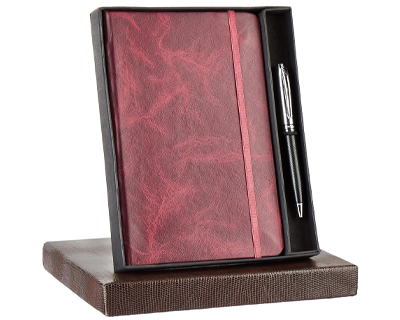 amazon basics A5 Journal/Notebook/Diary With Ribbon Bookmark & Metal Roller Ballpen | Gift Set For Corporate And Personal Occasion