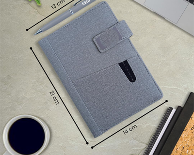 Personalized Jute Diary with Pen Gift Set, Customized 2 in 1 Organiser Office Diaries Notebook A5 Size, Diwali Corporate Gifts for Employee (Grey)