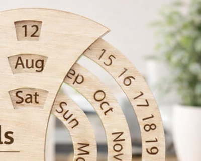 Premium Wooden Perpetual Desk Calendar with Rotating Date & Month Rings – Motivational “Set Goals Make a Plan Take Action” Engraved Tabletop Organizer – Office & Home Décor Gift