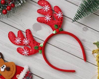 Red Christmas Headband Glitter Reindeer Antlers Design Hair Band | Deer Horn Hairband for Party Birthday | Xmas Gift for Children Girls | Christmas Decorations Items
