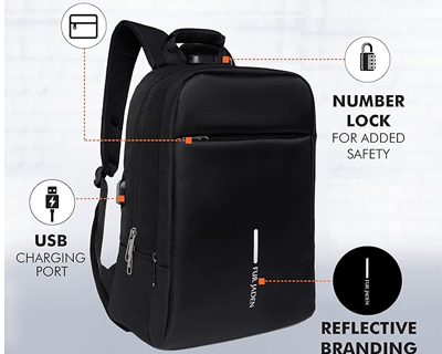 Lock Backpack Bag with 15.6 Inch Laptop Compartment, USB Charging Port & Organizer Pocket for Men Women Boys Girls