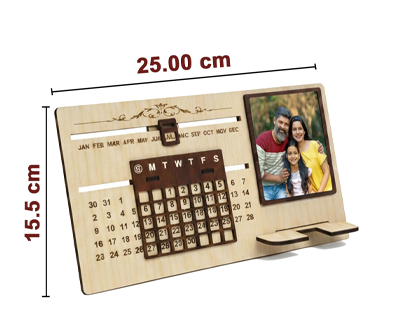 Infinity Sliding Wooden Desk Photo Calendar with Mobile Stand & Custom Photo | Lifetime Perpetual Table Calendar & Desk Organizer for Office/Home | Personalized & Customised Gift Men, Women & Corporate Gifting