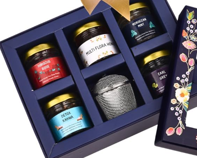 Tea Gift Box | Assorted Tea Gift Set with Infuser & Multiflora Honey